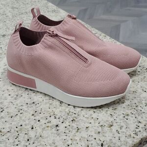 Catherine Malandrio,  Womans pink, zip up sneakers, size 7.5